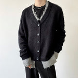 Hip Hop Hole Contrast Color Fake Two Piece Knit Cardigan