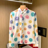 Men's Casual Fun Colorful Smile Print Slim Fit Long Sleeve Shirt