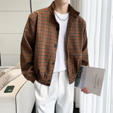 Men's Retro Casual Stand Collar Plaid Jacket