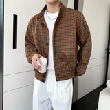 Men's Retro Casual Stand Collar Plaid Jacket