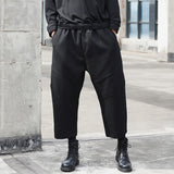 Men's Japanese Casual Simple Elastic Waist Cropped Wide Leg Pants