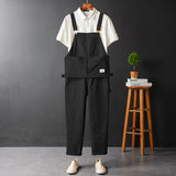 Men's Japanese Vintage Bib Overalls Fashion Slim Fit Jumpsuit with Pockets