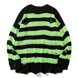 Men's Japanese Loose Striped Holes Knitted Sweater