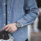 Retro Military Style Blue and White Stripes Shirts