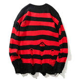 Men's Japanese Loose Striped Holes Knitted Sweater