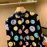 Men's Casual Fun Colorful Smile Print Slim Fit Long Sleeve Shirt