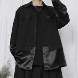 Men's Fabric Stitching Lapel Loose Long Sleeve Shirt