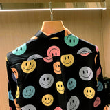 Men's Casual Fun Colorful Smile Print Slim Fit Long Sleeve Shirt