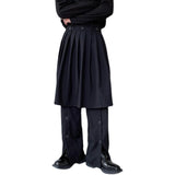 Men Detachable Pleated Skirt Slit Wide Leg Pants