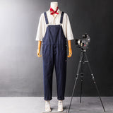 Men's Japanese Vintage Bib Overalls Fashion Slim Fit Jumpsuit with Adjustable Straps and Convenient Tool Pockets