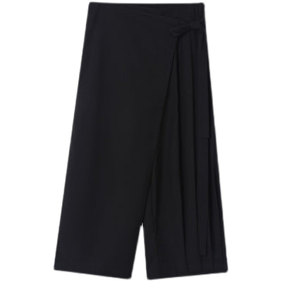 Men's Dark Japanese Casual Solid Color Elastic Waist Cropped Wide Leg Pants