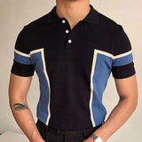 Men's Business Fashion Patchwork Short Sleeves Slim Fit Polo Knit Top