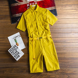 Men's Retro Casual Solid Short Sleeve Workwear One Piece Coveralls