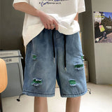 Men Summer Hip Hop Casual Loose Wide Legs Ripped Denim Shorts