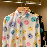 Men's Casual Fun Colorful Smile Print Slim Fit Long Sleeve Shirt