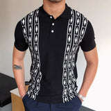 Men's Summer Casual Slim Lapel Jacquard Short Sleeve Knitted POLO Top