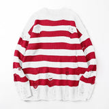 Men's Japanese Loose Striped Holes Knitted Sweater