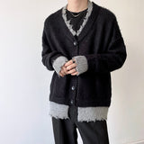 Hip Hop Hole Contrast Color Fake Two Piece Knit Cardigan