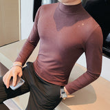 Men's Slim Fit Long Sleeve Shiny Turtleneck T-Shirt