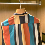 Men's Casual Color Stitching Vertical Stripes Slim Fit Long Sleeve Shirt