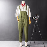 Men's Japanese Vintage Bib Overalls Fashion Slim Fit Jumpsuit with Adjustable Straps and Convenient Tool Pockets