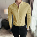 Men's Business Solid Color Elastic Slim Long Sleeve Shirt