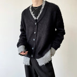 Hip Hop Hole Contrast Color Fake Two Piece Knit Cardigan