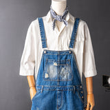 Denim Bib Overall Shorts Above Knee Length Rompers Walk Dungaree Jumpsuit Relaxed Fit