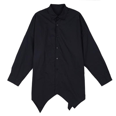 Men's Clothing Japanese Dark Irregular Hem Mid-length Long Sleeve Shirt