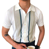 Men Business Casual Summer Lapels Pullovers Striped Polo Knit Tops