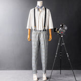 Men's British Casual Retro Plaid Pants With Y-Back Removable Suspenders