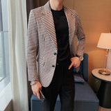 Men's Houndstooth Suit Non-Iron Plaid Lapel Slim Blazer