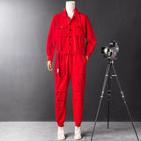 Men's Vintage Casual Long Sleeve Jumpsuits Button-Front Work Coverall with Multi Pockets