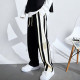 Men's Casual Retro Striped Straight Leg Wide Leg Pants