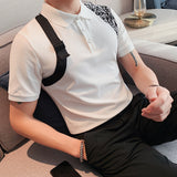 Men's Business Luxury Casual Lapel Splicing Polo Shirt Slim Fit T-Shirt