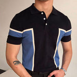 Men's Business Fashion Patchwork Short Sleeves Slim Fit Polo Knit Top