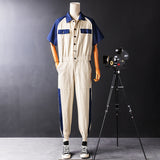 Men's Vintage Casual Long Sleeve Jumpsuits Short Sleeve Casual Stylish Rompers Coverall