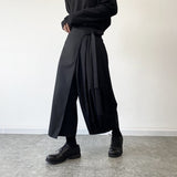 Men's Dark Japanese Casual Solid Color Elastic Waist Cropped Wide Leg Pants