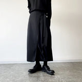 Men's Dark Japanese Casual Solid Color Elastic Waist Cropped Wide Leg Pants