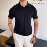 Men Casual Slim V Neck Buttonless Short Sleeve Lapel Polo Shirt