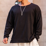 Men's American Style Casual Fitness Sports Loose Long Sleeve Knit Long Sleeve T-Shirt