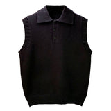 Men Retro Elegant Simple Lapel Slim Fit Knitted Sleeveless Vest