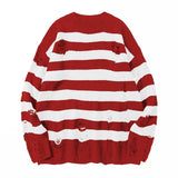 Men's Japanese Loose Striped Holes Knitted Sweater