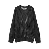 Men Hollow Design Round Neck Loose Knit Sweater