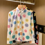 Men's Casual Fun Colorful Smile Print Slim Fit Long Sleeve Shirt