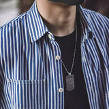 Retro Military Style Blue and White Stripes Shirts