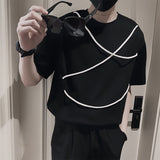 Men's Summer Black Casual Solid Color Drawstring Short Sleeve T-Shirt