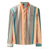 Men's Casual Color Stitching Vertical Stripes Slim Fit Long Sleeve Shirt