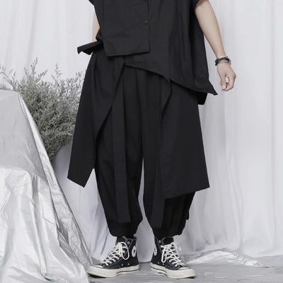 Men's Oversized Loose Cropped Pants Loose Fit Elastic Waist Wide Leg Baggy Harem Pants