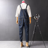 Men's Denim Bib Overalls with Slant Pocket Tapered Leg Casual Jumpsuit